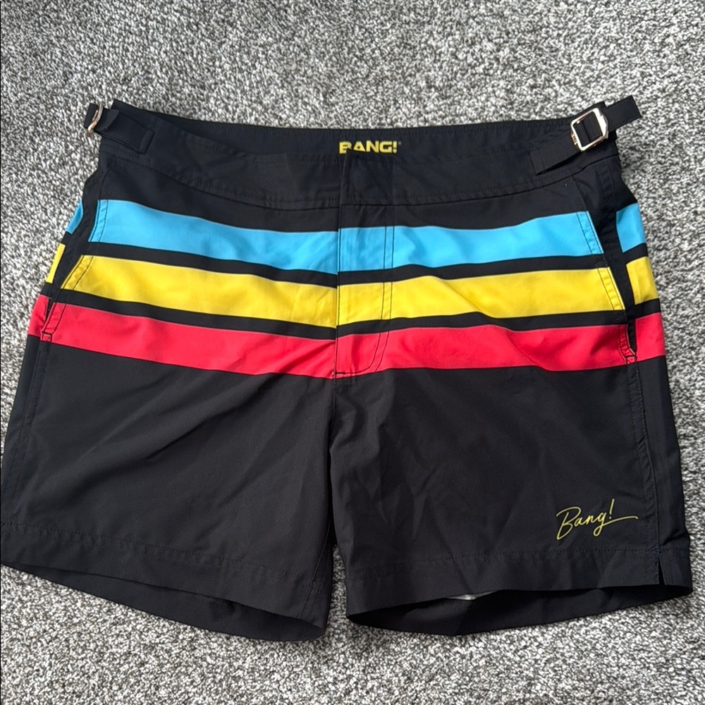 Men's Black Swim Shorts with Multicolor Stripes